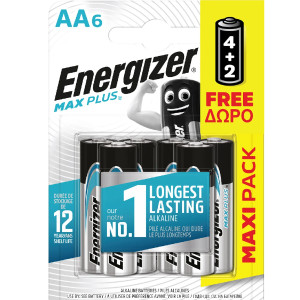 ENERGIZER® MAX PLUS Alkaline Batteries AA 1.5V, 4pcs + 2 FREE Disposable Βatteries