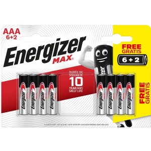 ENERGIZER® MAX Alkaline Batteries AAA 1.5V, 6pcs + 2 FREE Disposable Βatteries