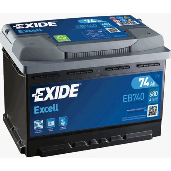 EXIDE Battery Excell EB740 74AH 680EN, Right - Closed Type Passenger Car Batteries