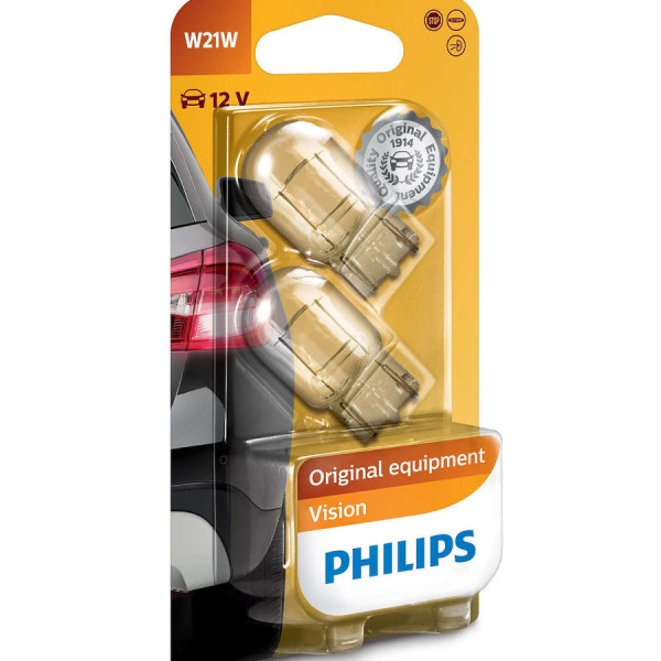 PHILIPS Flash Light W21W W3x16d 12V 21W Original Equipment Vision - 12065B2 (2pcs) Outdoor Lighting Lamps