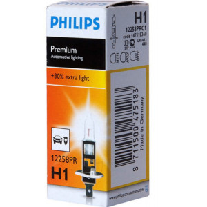 PHILIPS HeadLight Bulb H1 PREMIUM VISION 12V 55W, 12258PR C1 - 1pc Outdoor Lighting Lamps