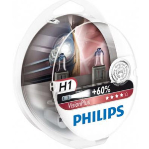PHILIPS HeadLight Bulbs H1 VISION PLUS 12V 55W, 12258VP - Set 2pcs Outdoor Lighting Lamps
