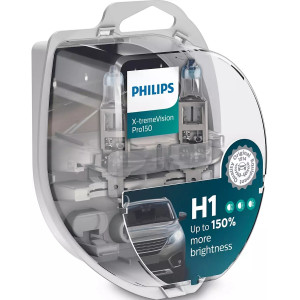 PHILIPS HeadLight Bulbs H1 X-TREME VISION PRO 150% 12V 55W, 12258XVPS2  - Set 2pcs Outdoor Lighting Lamps