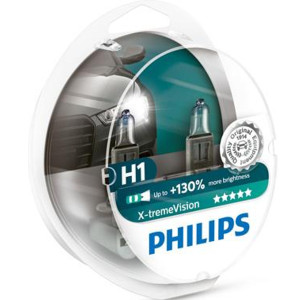 PHILIPS HeadLight Bulbs H1 X-TREME VISION 130% 12V 55W, 12258XVS2 - Set 2pcs Outdoor Lighting Lamps