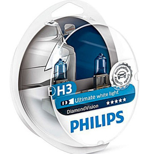 PHILIPS HeadLight Bulbs H3 DIAMOND VISION 12V 55W 5000K, 12336DVS2 - Set 2pcs Outdoor Lighting Lamps