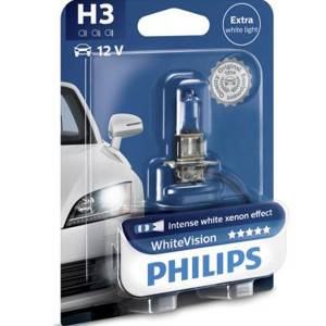 PHILIPS HeadLight Bulbs H3 WHITE VISION 12V 55W 4300K, 12336WHVB1 - Set 2pcs Outdoor Lighting Lamps