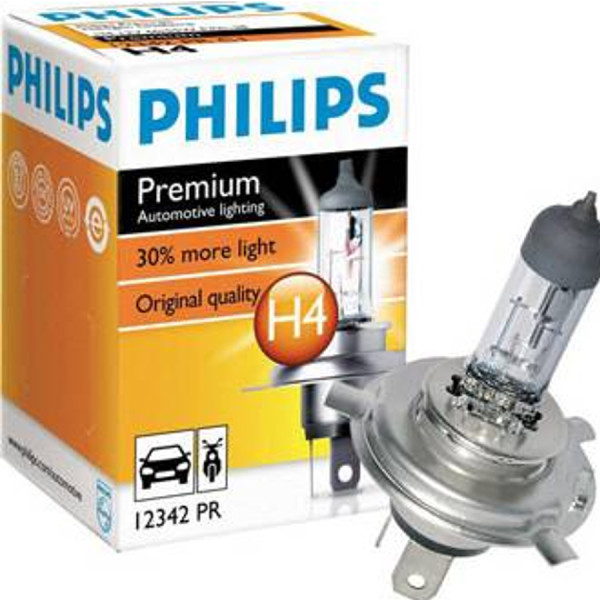 PHILIPS HeadLight Bulb H4 PREMIUM 12V 60/55W, 12342PR - 1pc Outdoor Lighting Lamps