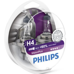 PHILIPS HeadLight Bulbs H4 VISION PLUS 12V 60/55W, 12342VP - Set 2pcs Outdoor Lighting Lamps