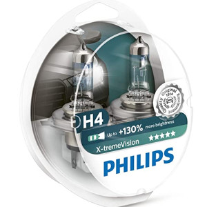 PHILIPS HeadLight Bulbs H4 X-TREME VISION 130% 12V 60/55W, 12342XVS2 - Set 2pcs Outdoor Lighting Lamps