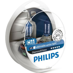 PHILIPS HeadLight Bulbs H11 DIAMOND VISION 12V 55W 5000K, 12362DVS2 - 2pcs Outdoor Lighting Lamps