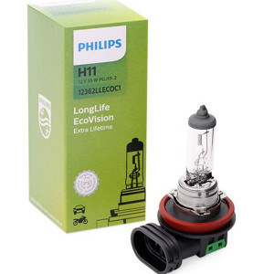 PHILIPS HeadLight Bulbs H11 LongLife EcoVision 12V 55W, 12362LLECOC1 - 1pc Outdoor Lighting Lamps