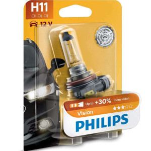 PHILIPS HeadLight Bulb H11 VISION 12V 55W, 12362PRB1 - 1pc Outdoor Lighting Lamps