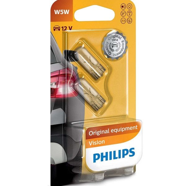 PHILIPS Lamp W5W​ Vision 12V 5W - 12961B2 (Set 2pcs) Outdoor Lighting Lamps