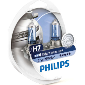 PHILIPS HeadLight Bulbs H7 CRYSTAL VISION 12V 60/55W 4300K, 12972CVSM - Set 2pcs Outdoor Lighting Lamps