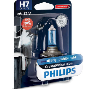 PHILIPS Moto Bulbs H7 CRYSTAL VISION ULTRA 12V 55W 4300K, 12972CVUBW - Set 2pcs Outdoor Lighting Lamps