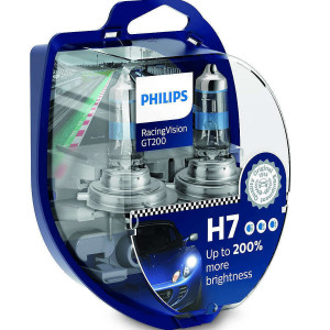 PHILIPS HeadLight Bulbs H7 RACING VISION GT 200% 12V 55W, 12972RGTS2 - Set 2pcs Outdoor Lighting Lamps