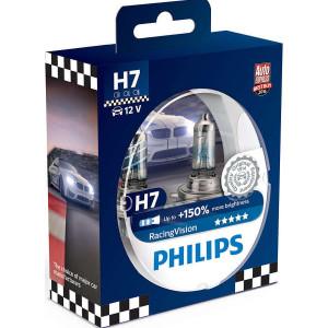 PHILIPS HeadLight Bulbs H7 RACING VISION 150% 12V 55W, 12972RVS2 - Set 2pcs Outdoor Lighting Lamps
