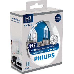 PHILIPS Λάμπες για Μεγάλα Φώτα H7 WHITE VISION 12V 55W, 12972WHVSM - Σετ 2τμχ Λυχνίες Εξωτερικού Φωτισμού