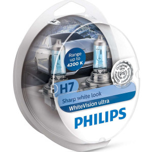 PHILIPS Λάμπες για Μεγάλα Φώτα H7 WHITE VISION ULTRA 12V 55W, 12972WVUSM - Σετ 2τμχ Λυχνίες Εξωτερικού Φωτισμού
