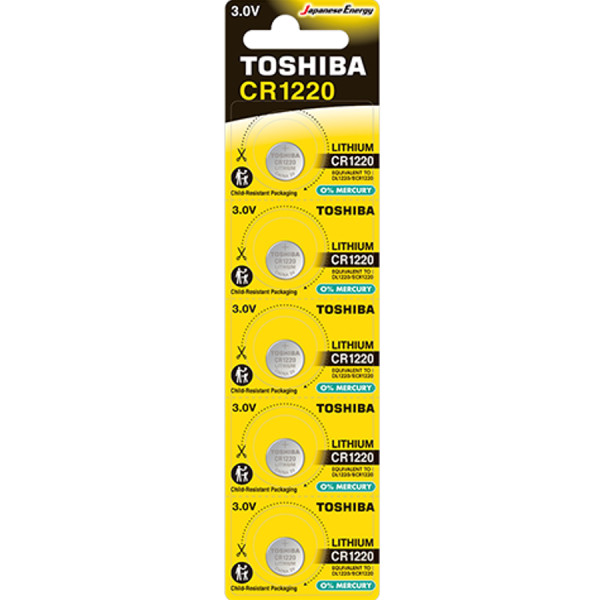 TOSHIBA Lithium Battery CR1220 3V, 5pcs (CR1220 CP-5C) Disposable Βatteries