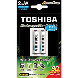 Toshiba USB Charger for 2 AA, AAA Sizes Ni-MH Batteries Set with 2x AA 2000mAh Chargers