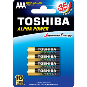 TOSHIBA Alpha Power Αλκαλικές Μπαταρίες AAA 1.5V, 4τμχ (LR03GCH BP-4) Μπαταρίες Μικροσυσκευών /Οικιακής Χρήσης