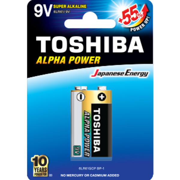 TOSHIBA Alpha Power Αλκαλική Μπαταρία 9V, 1τμχ (6LR61GCH BP-1) Μπαταρίες Μικροσυσκευών /Οικιακής Χρήσης