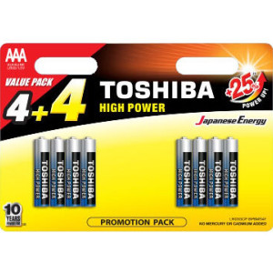 TOSHIBA PROMO PACK High Power Αλκαλικές Μπαταρίες 1.5V AAA 4+4Δώρο, 8τμχ (LR03GCP BP8MS4F) Μπαταρίες Μικροσυσκευών /Οικιακής Χρήσης