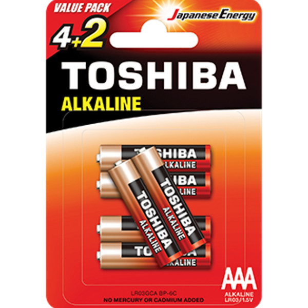 TOSHIBA Red Economy Line Alkaline Batteries AAA 1.5V, 6pcs (LR03GCA BP-6C) Disposable Βatteries