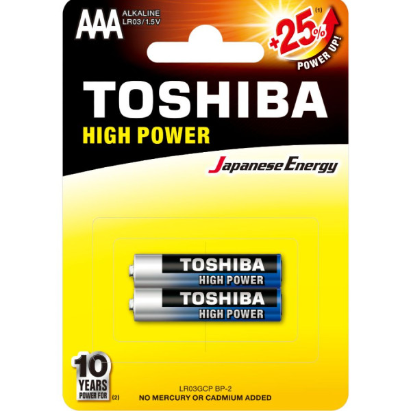 TOSHIBA High Power Alkaline Batteries AAA 1.5V, 2pcs (LR03GCP BP-2) Disposable Βatteries
