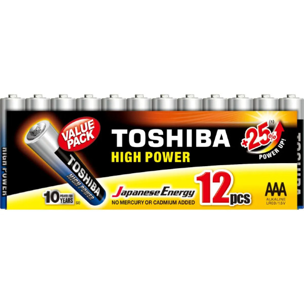 TOSHIBA VALUE PACK High Power Alkaline Batteries 1.5V AAA,12pcs (LR03GCP MP-12) Disposable Βatteries