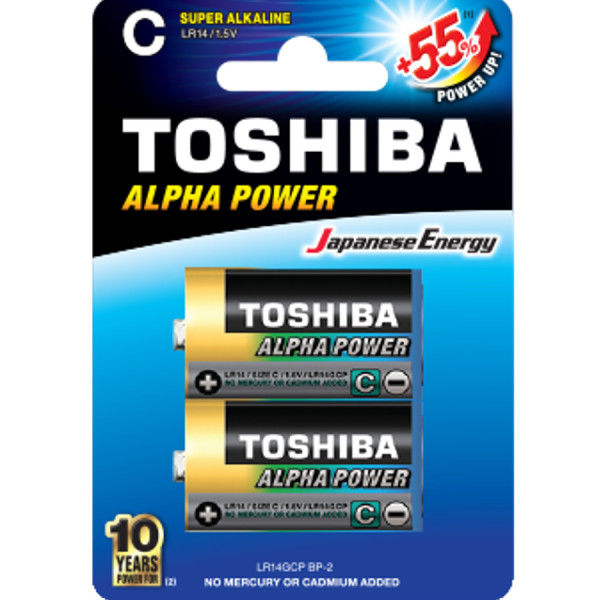 TOSHIBA Alpha Power Alkaline Batteries C 1.5V, 2pcs (LR14GCH BP-2​) Disposable Βatteries