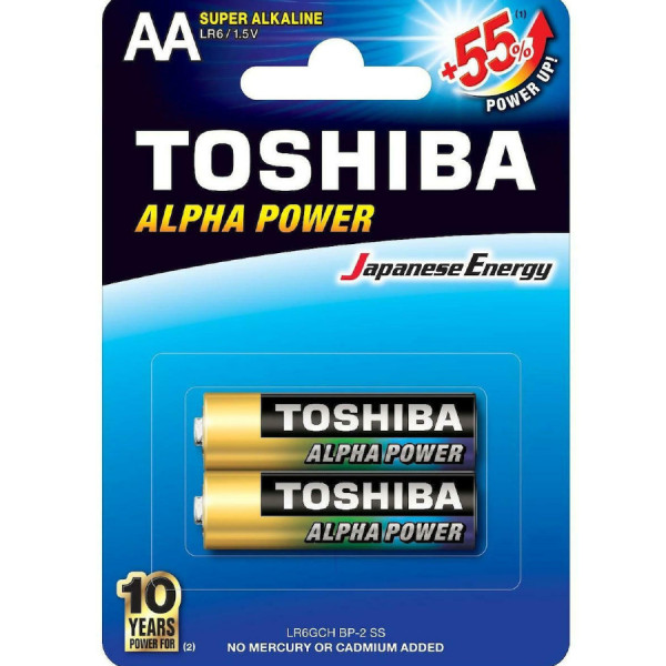 TOSHIBA Alpha Power Alkaline Batteries AA 1.5V, 2pcs (LR6GCH BP-2) Disposable Βatteries