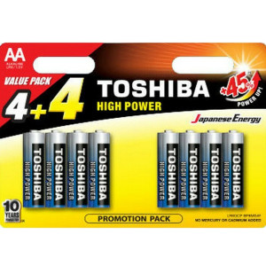TOSHIBA High Power Alkaline Batteries 1.5V AA 4+4Free, PROMO PACK 8pcs (LR6GCP BP8MS4F) Disposable Βatteries