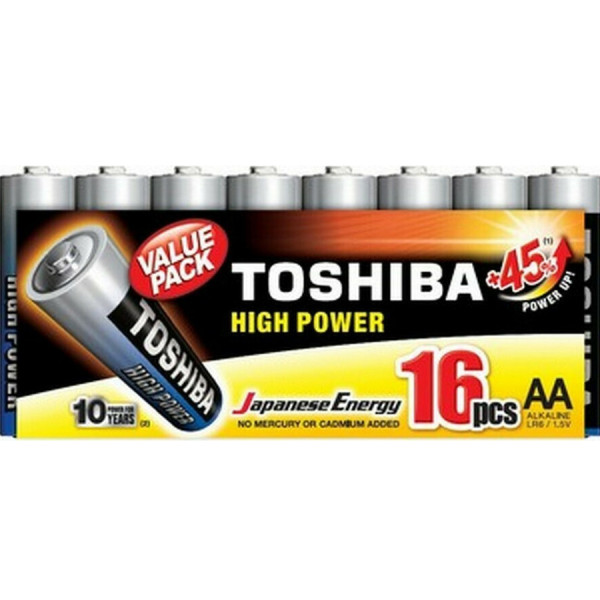 TOSHIBA VALUE PACK High Power Alkaline Batteries AA 1.5V, 16pcs (LR6GCP MP-16) Disposable Βatteries