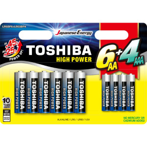 TOSHIBA High Power Alkaline Batteries 1.5V MIX 6xAA + 4xAAA, PROMO PACK 10pcs (LRCB-GCP66-34) Disposable Βatteries