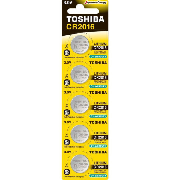 TOSHIBA Lithium Battery CR2016 3V, set 5pcs (CR2016 CP-5C) Disposable Βatteries