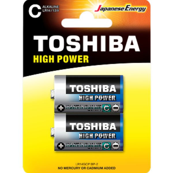 TOSHIBA High Power Alkaline Batteries C 1.5V, 2pcs (LR14GCP BP-2​) Disposable Βatteries