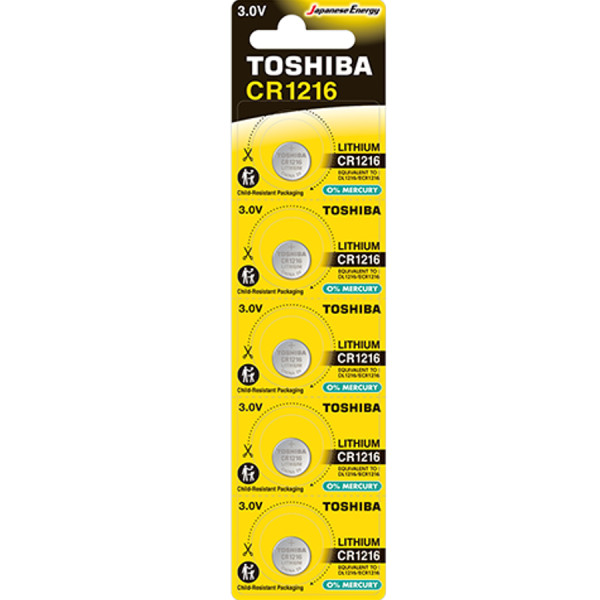 TOSHIBA Lithium Battery CR1216 3V, 5pcs (CR1216 CP-5C) Disposable Βatteries