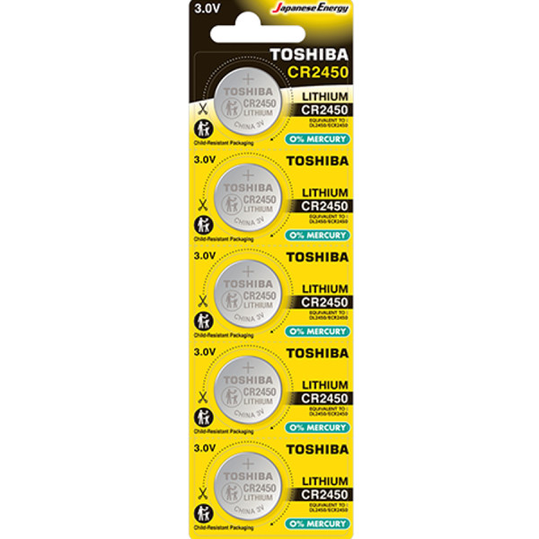 TOSHIBA Lithium Battery CR2450 3V, 5pcs (CR2450 CP-5C) Disposable Βatteries