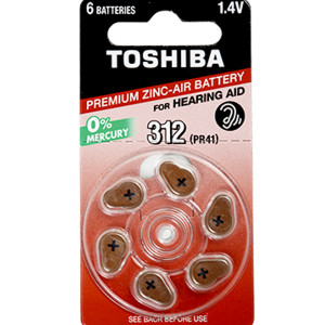 TOSHIBA Hearing Aid Batteries 312 1.4V 6pcs (PR41 NE DP-6) Disposable Βatteries